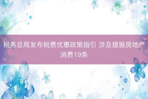 税务总局发布税费优惠政策指引 涉及提振房地产消费19条