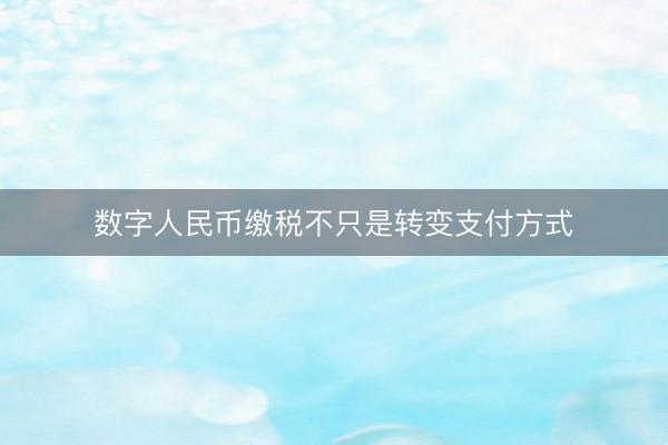 数字人民币缴税不只是转变支付方式