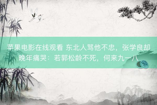 苹果电影在线观看 东北人骂他不忠，张学良却晚年痛哭：若郭松龄不死，何来九一八