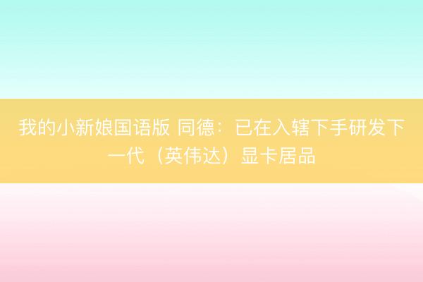 我的小新娘国语版 同德：已在入辖下手研发下一代（英伟达）显卡居品