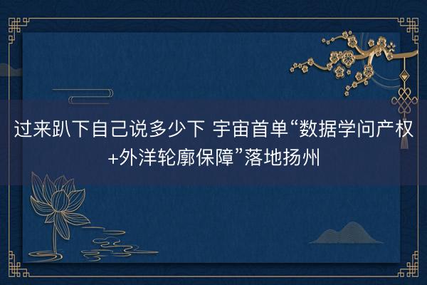 过来趴下自己说多少下 宇宙首单“数据学问产权+外洋轮廓保障”落地扬州