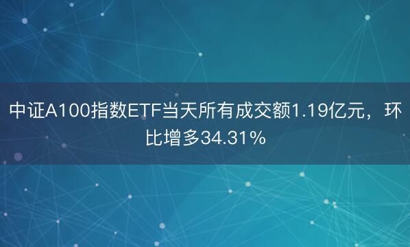 中证A100指数ETF当天所有成交额1.19亿元，环比增多34.31%